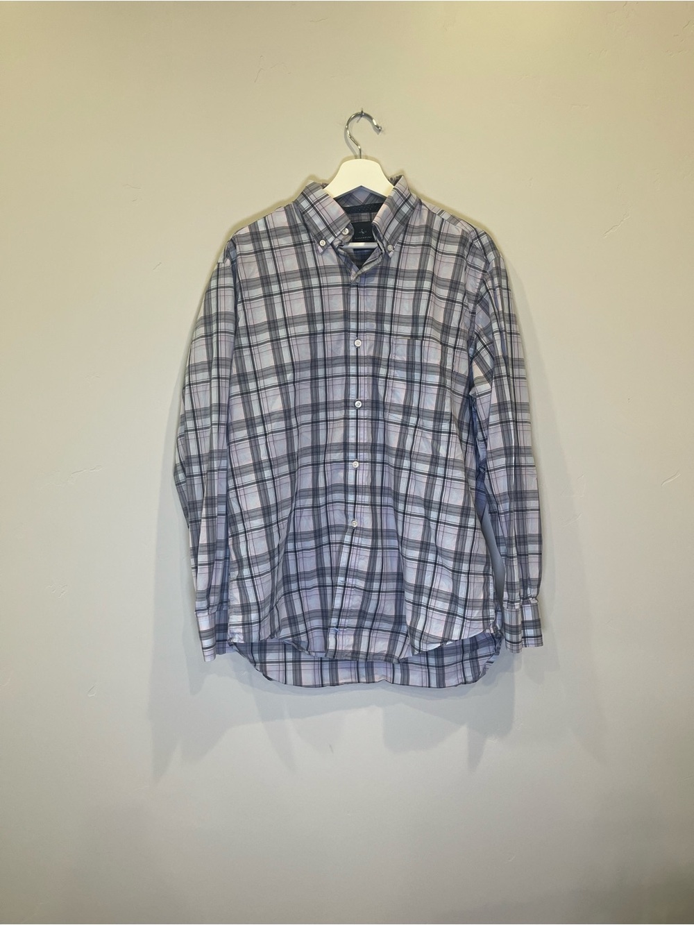 Tailorbyrd Blue and White Plaid Button-Down Shirt